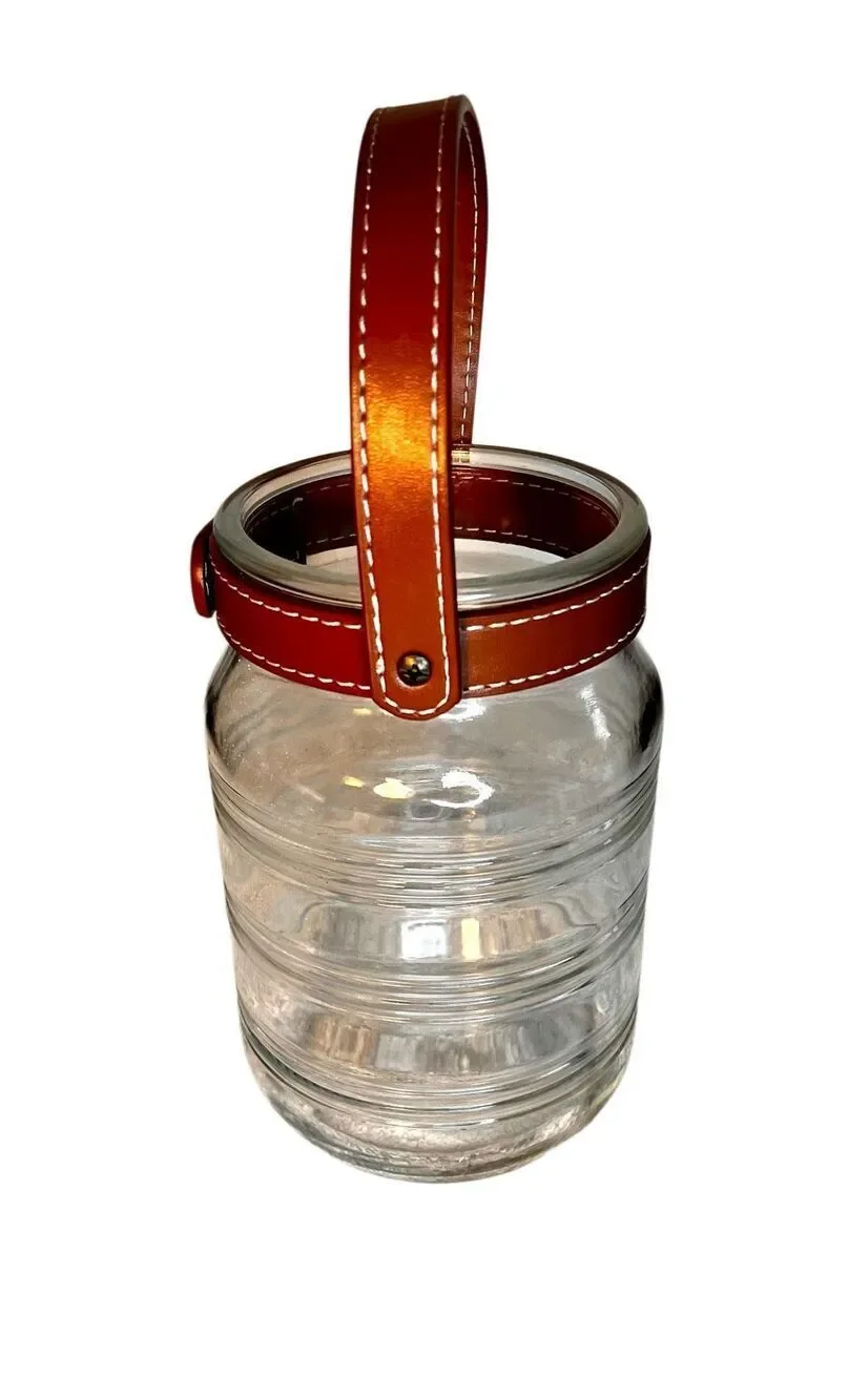 Large Tealight Glass Jar Lantern w/ Leather Handle